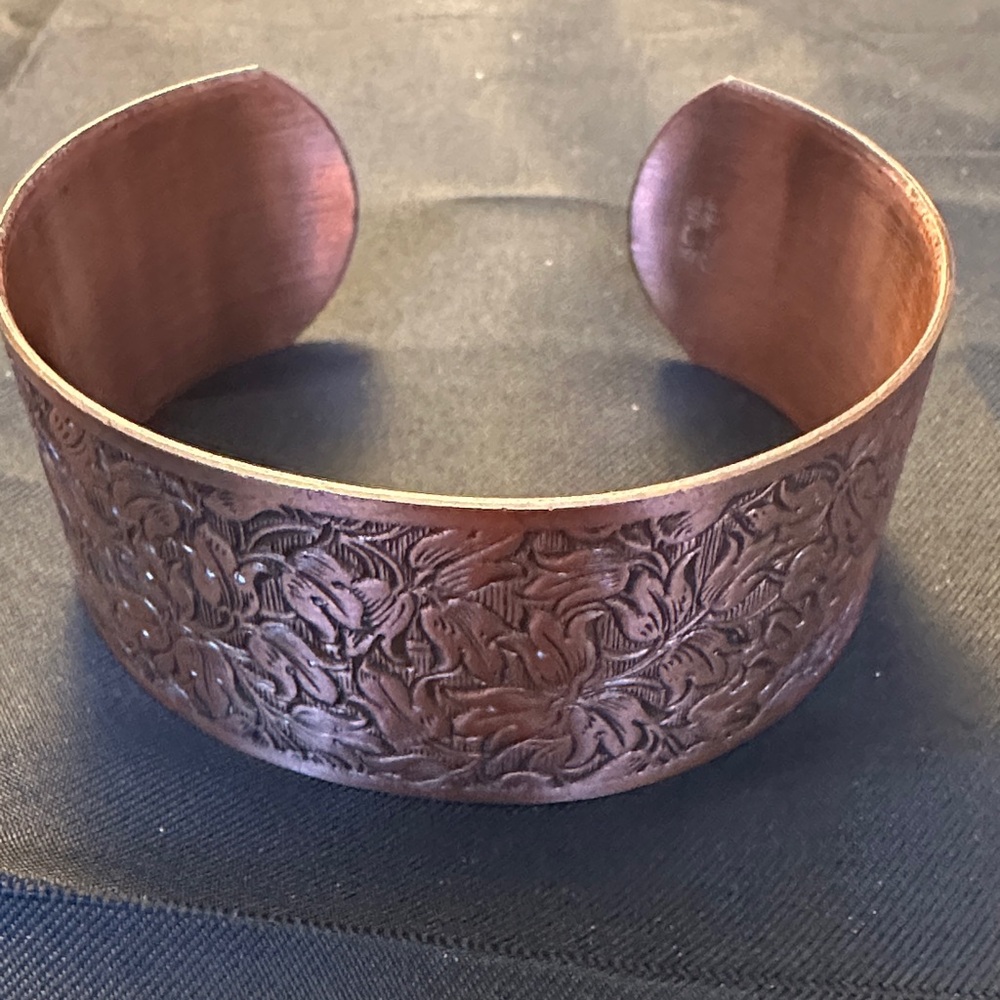 Vintage Solid Copper Floral Cuff Bracelet